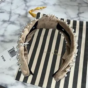 Lele Sadoughi Desert Tan Woven Pearl Headband LELE SADOUGHI DESERT TAN PEARL KNOT HEADBAND & SMALL LILY  main image 4